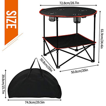 Camping Table Portable Folding Side Table with 4 Cup Holders | 600D Canvas & Steel Frame, Carry Case Included, For Outdoor Picnic, Beach, Games, Camp & Patio, Travel & Storage