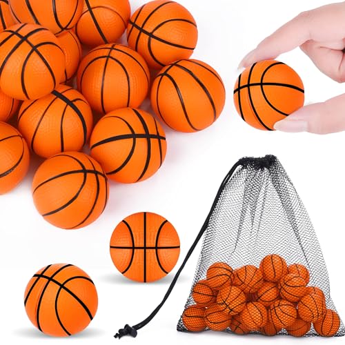 Aodaer 24 Pack Mini Basketball Stress Balls Fidget Ball Toys Bulk | Soft Foam Balls for Sports Party Favor Gifts, Birthday Party Decoration, Goodie Bag Stuffer, Mini Size, with Drawstring Bag - style: Basketball