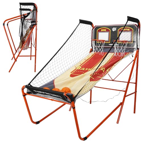 Foldable Indoor Basketball Arcade Game with Steel Frame Indoor Double Electronic Basketball Machine with 5 Size 7 Inch Balls for 2 Players Kids Adults Player