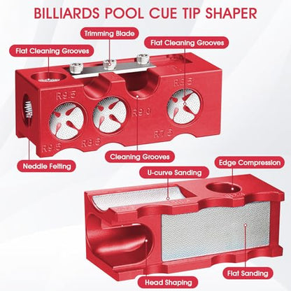 11-in-1 Billiards Pool Cue Tip Shaper, Pool Cue Tips Replacement Kit, Pool Cue Tips,Pool Cue Tip Tool for Replacement and Shaping Cue Tips - color: Red