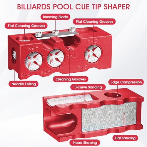11-in-1 Billiards Pool Cue Tip Shaper, Pool Cue Tips Replacement Kit, Pool Cue Tips,Pool Cue Tip Tool for Replacement and Shaping Cue Tips - color: Red