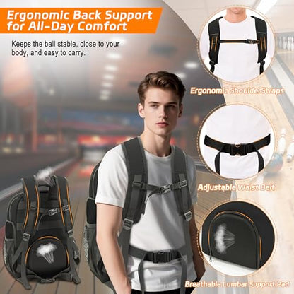 Single Ball Bowling Backpack with Shoe Compartment – Lightweight Ball Bag for Men and Women，Black - color: Black