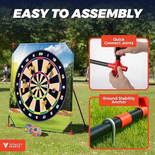 Vitality Sports 4-in-1 Sport Game with Stand - Golf Target Battle Games with Putting Mat, 12 Sticky Balls, 6 Axes, 2 Soccer Balls, 8 Bean Bags, Axe Throwing Game for Backyard