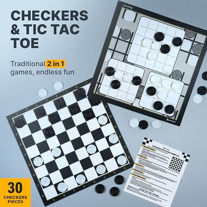 Checkers Board Game with 30 Checkers Pieces - Classic Board Game for Kids and Adults