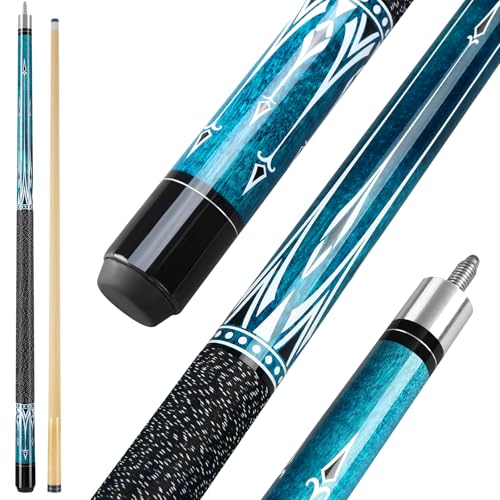 Pool Cue, 58 inch Maple Billiard Pool Cue Sticks for Adults with 13mm Leather Tip, 20oz Professional Pool Sticks with Anti-Slip Thread Wrapping for Billiard House Bar(Blue 20oz)