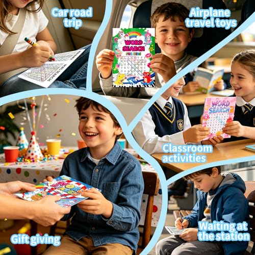 Elfew 20 Pack Bulk Small Word Search Puzzle Books for Kids Ages 4-8 | Over 2500+ Words, Answer Keys Included, Educational Vocabulary Activity Workbooks, Travel Screen Free Learning Games - style: 20 Word Search Book