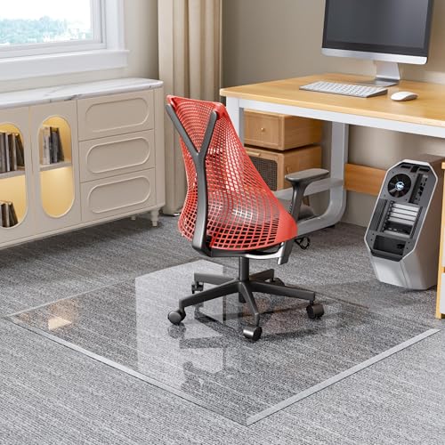 55“x46” Beveled Edge Tempered Glass Chair Mat, 5MM Thick, 1000Lbs Weight Capacity, Clear Ultra-Smooth, Suitable for Hardwood Floors & Carpet, Anti-Scratch Anti-Yellow, Home Office Use - size: 55“x46”