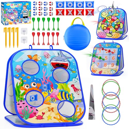 RIEYON 5-in-1Bean Bag Toss Game for Kids, Cornhole Board Toddler Toys for Kids Party Activity and Outdoor Yard Backyard, Birthday Gift or Christmas for Aged 3 4 5 6 7 8 Year Old Boys