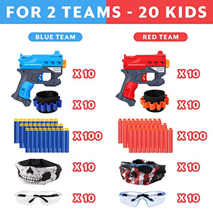 20 Pack Small Gun Set for Birthday Party Supplies with Mini Foam Blaster Fit for Nerf Guns Party,Gun Favors with Toy Gun for Kids 3-7,Bullet Holders,Foam Darts,Face Masks & Safety Glasses - size: 20 sets