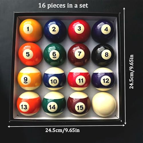 Billiard Balls Set 2-1/4 Inch Regulation Size, 16-Piece Premium Resin Pool Balls for Professional & Home Pool Table Replacement, Tournament Standard Billiard Balls(16 Resin Balls) New Grade A Crystal - style: Small Characters-White circle