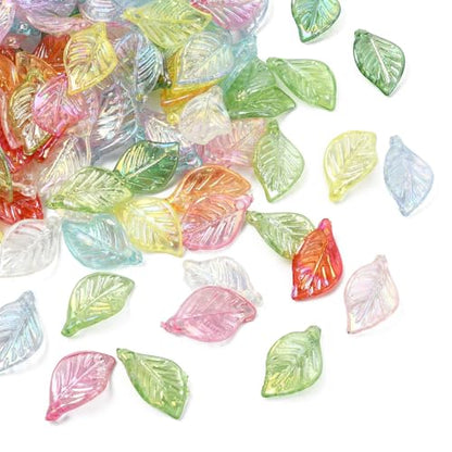 Stiesy 400Pcs Leaf Charms Transparent Iridescent Acrylic Leaves Dangle Charms Pendants Bulk for Necklace Bracelet Earring Jewelry Making Supplies DIY Craft Mixed Color - color: Iridescent Leaf-400pcs