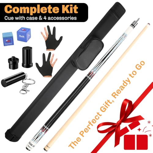 Professional Pool Cue Stick with Hard Case, 58" Canadian Maple Billiard Cue & 12.5mm Multi-Layer Rainbow Tip, Pool Cue Set with 3 Accessories, 19/20/21oz Billiard Stick (Selectable) - size: 19oz, style: Style 2