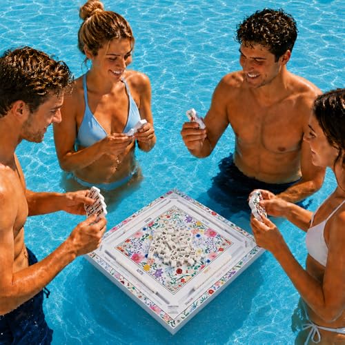 19x19 Inches Mahjong Floating Game Table for Pool Adults Pool Games Tray for Mah Jong Card Games Dominoes Poker Floater Tables for Indoor Outdoor Swimming Pool Hot Tub Lake(Floral) - style: Floral