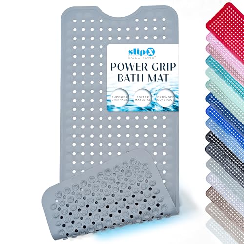 SlipX Solutions Power Grip Bathtub Safety Mat | Precision Grip Technology for Longer, Stronger, & Softer Wet Surface Protection | Solid Gray 39"x16" - color: Solid Gray