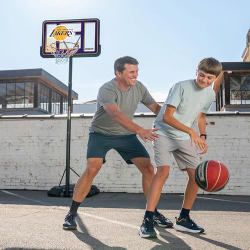 Lifetime NBA Los Angeles Lakers Portable Basketball Hoop, Adjustable Height 7.5-10 Ft, 44 Inch Shatterproof Fusion Backboard, Base with Wheels - color: Los Angeles Lakers