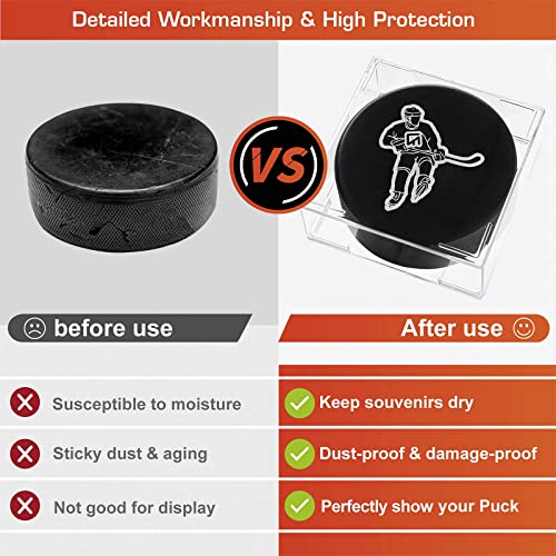 Cube Square Hockey Puck Display Cases - 6-Count Holder, 2-Piece Snap Clear Hockey Puck Display Boxes