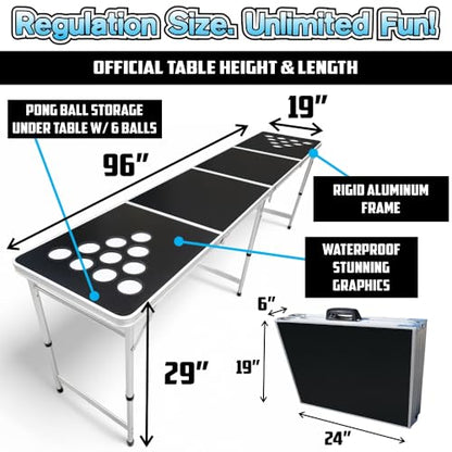 8-Foot Regulation Folding Beer Pong Table w/Beer Pong Balls & Optional Cup Holes, LED Lights, Custom Graphic (Choose Your Model) - size: Black - 8 Foot Table, style: w/ LED Lights & Cup Holes