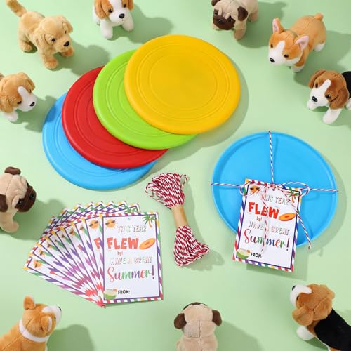 Summer 7" Rubber Flying Discs with Ropes and Gift Cards Beach Party Favors Bulk Outdoor Games Pool Camping Toys for Group Activities Family Fun