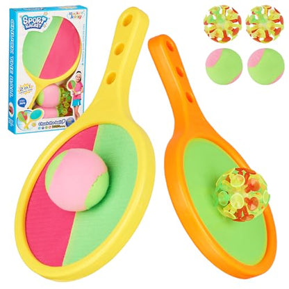 Toss and Catch Game Ball Set - 2024 Upgrade Handheld Sticky & Suction Rackets Ball and Catch Game with 2 Sticky & Suction Ball, Enjoy Summer Yard Lawn Sand Beach Toys for Kids Age 3-5 4-8