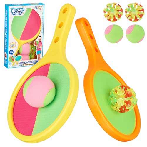 Toss and Catch Game Ball Set - 2024 Upgrade Handheld Sticky & Suction Rackets Ball and Catch Game with 2 Sticky & Suction Ball, Enjoy Summer Yard Lawn Sand Beach Toys for Kids Age 3-5 4-8