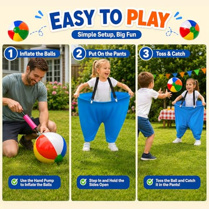 Granny Pants Yard Game for Adults and Kids, Big Pants Ball Catch Game with 2 Giant Pants, Balls, Pumps & Storage Bag, Outdoor Tossing Games for Birthday Party, Backyard Party, Family Reunion - size: Small for Kids-2PCS