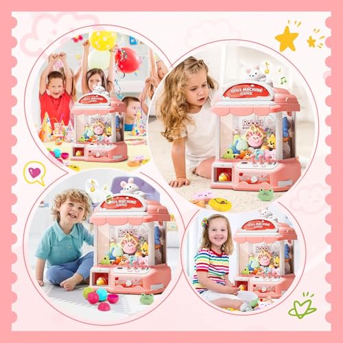 Large Claw Machine for Kids, Musical Electronic Arcade Game Console with Adjustable Sound, Christmas and Birthday Gift for Kids, Includes 30 Toys & 24 Game Coins & 20 Surprise Eggs - color: Light Pink