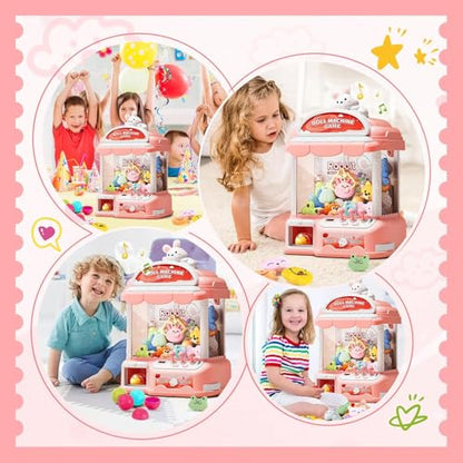 Large Claw Machine for Kids, Musical Electronic Arcade Game Console with Adjustable Sound, Christmas and Birthday Gift for Kids, Includes 30 Toys & 24 Game Coins & 20 Surprise Eggs - color: Light Pink