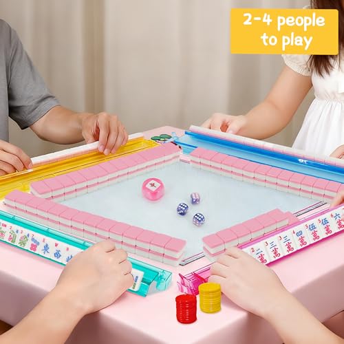 Jolitac American Mahjong Game Set, 166 Premium Tiles, 1.2-inch Mahjong Tile Set with Sturdy Carrying Bag, Thickened Mah-Jongg Tiles Bag Portable Travel Complete Mahjong Set - color: Pink