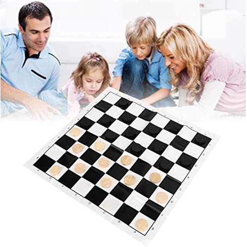 Qinlorgo Wooden International Checkers, 28 Piece Grain Wood Chess Set with Reversible Board for Kids and Adults, Classic Indoor Outdoor Game for Family, Camping, Backyard