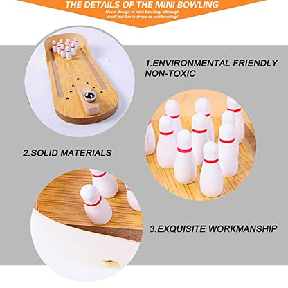 MorTime Mini Wooden Desktop Bowling Game Toy, Classic Desk Ball for Kids