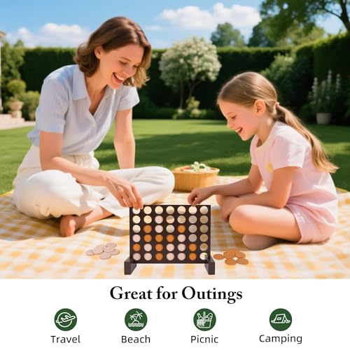 GOTHINK Wooden Four in a Row Game, Classic Strategy Game for Kids and Adults, Perfect for Family Picnics, Camping, Great Travel Game - color: Wooden Standard Four in a Row Game