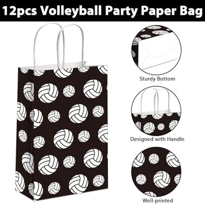chiazllta 12 Pcs Volleyball Gift Bags for Team Black White Party Favor Paper Snack Goody Treat Bag with Handle Kids Boys Volleyball Kraft Candy Bags for Sport Theme Birthday Party Decorations Supplies - style: Volleyball