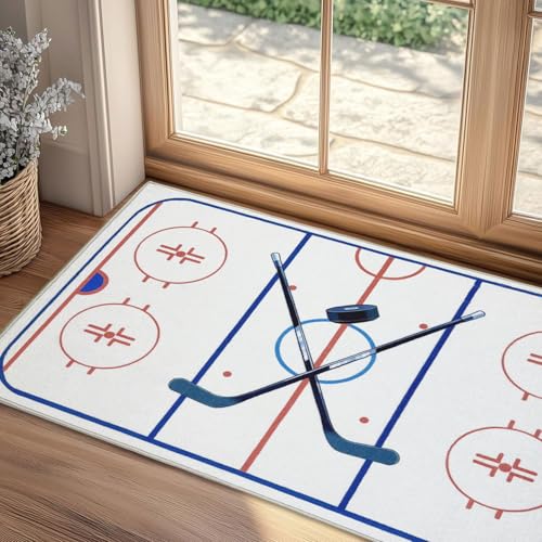 Hockey Rug 2x3 Washable Low Pile Non Slip Sports Rug for Boys Bedroom Decor, Hockey Room Area Rug Man Cave Carpet Mat - color: Hockey, size: 2' x 3' (Rectangular)
