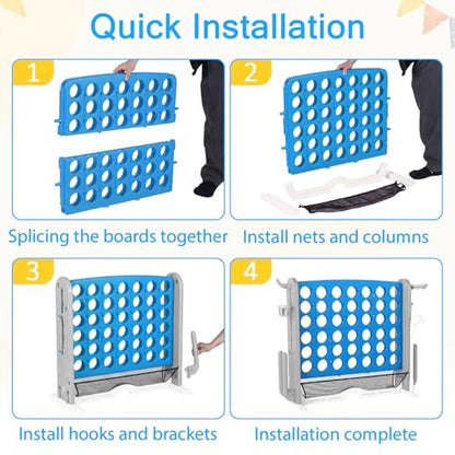 OLAKIDS Giant Connect Game Outdoor, 4 in A Row with Adjustable Height, Mesh Net, Carry Bag, Golf, Basketball Hoop, Ring Toss, Cup Holder for Kids Adults Indoor Backyard (Blue) - color: Blue