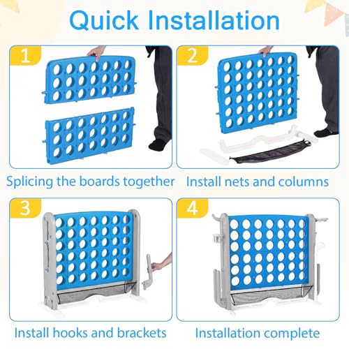 OLAKIDS Giant Connect Game Outdoor, 4 in A Row with Adjustable Height, Mesh Net, Carry Bag, Golf, Basketball Hoop, Ring Toss, Cup Holder for Kids Adults Indoor Backyard (Blue) - color: Blue