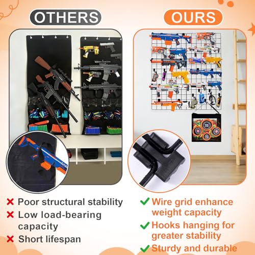 Wall Mount Toy Gun Storage Organizer,Organizer for Toy Guns with Shooting Practice Target Toys Storage Bag and Hooks,Toys Gun Holder Gun Rack for Foam Blasters Guns Accessories Game Room