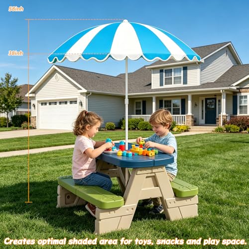 Water Table Umbrella, UV Protection Beach & Picnic Table Umbrella, Heavy Duty Portable Outdoor Shade for Sand Play, Camping, Garden & Backyard. - color: Blue-umbrella