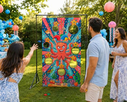 DS. DISTINCTIVE STYLE Ocean Theme Toss Game Banner with 4 Bean Bags for Carnival Party, Indoor Outdoor Activities Birthday Party Decoration