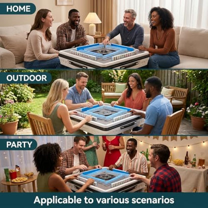 Portable Automatic Mahjong Table, Hand-held Mini-Mahjong, Automatic Mahjong, Foldable Mahjong Table w/American&Chinese -Style Magnetic Tiles, for Outdoor & Home Fun (White) - color: A-white&american and Chinese Mahjong Tiles