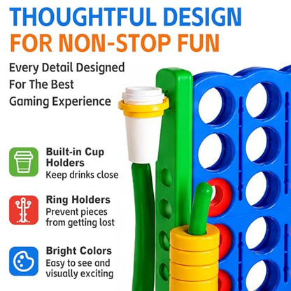 Giant 4 in a Row Game with Quick-Release Slider & Cup Holders, 43" Tall x 46.5" Wide Jumbo Yard Game, 46 Rings & Heavy-Duty Carrying Bag, Perfect for Parties and Camping - color: Blue+Green
