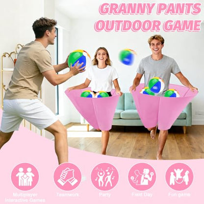 Granny Pants Game with Bouncy Balls and 1 Air Pump (Random Colors), Granny Pants Outdoor Game Baby Shower Funny Party Game for Adults & Families, Big Pants Ball Game Granny Pants Yard Game - color: Pink
