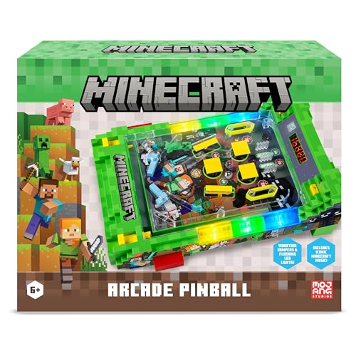 Minecraft: Arcade Pinball - Overworld - Lights & Sounds Tabletop Game, LED Scoreboard, Vibrating Bumpers, Gutter Detection, Licensed, Adults & Kids 6+