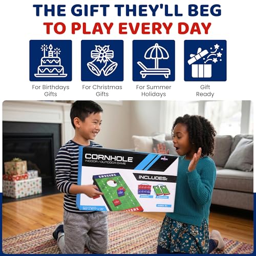 Kids Cornhole Board Set - 20.7”x12.5” Football Edition 2 Foldable MDF Boards + 8 All-Weather Bean Bags - Portable Bean Bag Toss for Indoor & Outdoor Games - Family Yard Game for Tailgate & Lawn Games