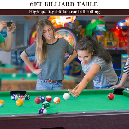 RAYKEEP 4FT/6FT Billiard Table, Portable Pool Table Set, Pool Game Table w/ 2 Cue Sticks, Ball Set for Adults Kids Family Game Room - color: 6FT Green