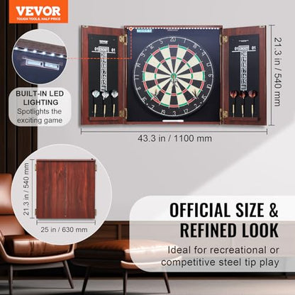 VEVOR Dart Board Cabinet Set, Multiple Styles Ready-to-Play Bundle Official Size, Steel Tip Dart Hideaway Cabinet, Features Easy Assembly, Complete with All Accessories, Perfect for Cricket Games - size: 43.3" x 21.3" x 4.3", style: Hideaway Style w/Light