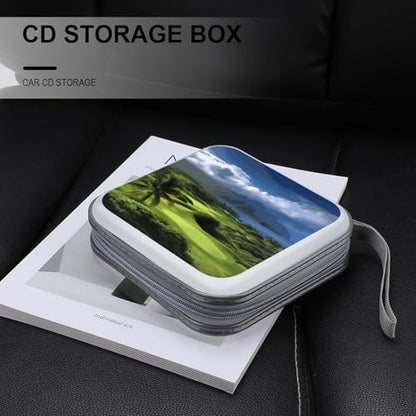 Scenic Hawaii Golf Tropical DVD Storage Bags with Zipper, CD Portable Case Holder with Handles, Large Storage Stackable Media Binder for Travel, Cabinet, Home, Office, Car