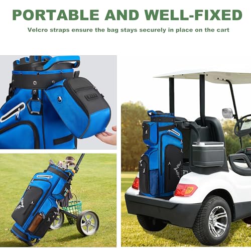 uniHimal T-Lock Golf Cart Bag with Quiet 14-Way Full-Length Divider Top | Golf Bag for Men with Magnetic Pocket, Cooler Pocket, Handle and Rain Cover - color: Blue
