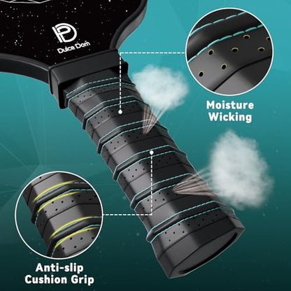 Dulce DOM Pickleball Paddles Set of 2/4 - USAPA Approved, 4 Indoor Outdoor Pickleball Balls, Fiberglass Surface Paddle Racket with Cover Bag, Ideal Training Equipment Gift for Men & Women - color: Black*4