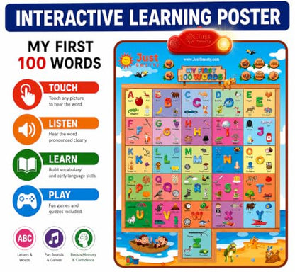Just Smarty Interactive First 100 Words Learning Toys for 2 Year Olds | Educational First Words Alphabet Poster for Children | Learning Words for Toddlers ABC Chart | Alphabet Learning Toys for Kids - style: 100 Words