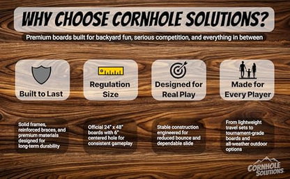 Cornhole Solutions Tournament Cornhole Boards – Regulation 4 ft x 2 ft Professional Set – ¾″ Baltic Birch Plywood – Folding Legs – UV Printed & Clear Coated (Wooden Triangle)